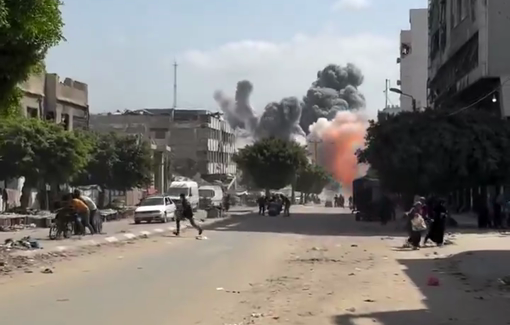 Thumbnail preview image for the video titled: The moment Israel bombed the Medical Relief building near Al-Samer Junction in central Gaza City