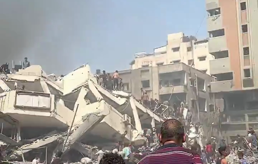 Thumbnail preview image for the video titled: Extensive destruction following Israeli bombing on the Medical Relief center