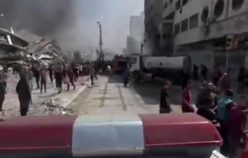Thumbnail preview image for the video titled: Search and rescue efforts for victims buried under building after Israeli bombing