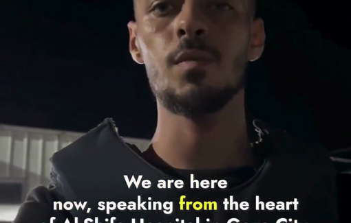 Thumbnail preview image for the video titled: Families flee Israel's bombardment of Gaza City and shelter in the courtyard of Al-Shifa hospital