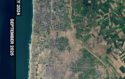 Thumbnail preview image for the video titled: Urbicide in central and southern Gaza (January 2024 - September 2025)