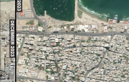 Thumbnail preview image for the video titled: Urbicide around Gaza port (October 2023 - September 2025)