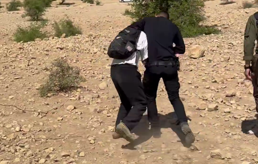 Thumbnail preview image for the video titled: Activist assaulted by police and soldiers after trying to stop settlers from sabotaging a water pipe