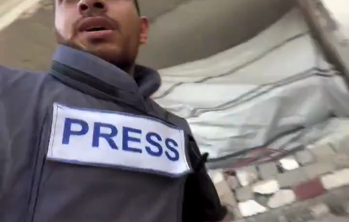 Thumbnail preview image for the video titled: Civilians flee after Israel bombed a house at the Abu Hasira residential block in Gaza City