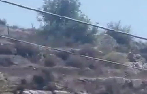Thumbnail preview image for the video titled: Settlers, backed by soldiers, attacked a Palestinian house on the outskirts of Umm Safa village