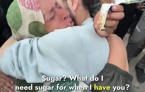 Thumbnail preview image for the video titled: Freed Palestinian:“Sugar? What do I need sugar for when I have you?”