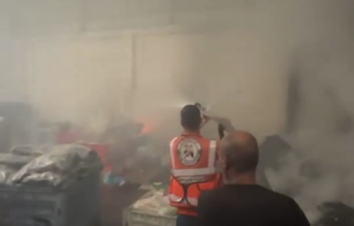Thumbnail preview image for the video titled: Fire at aid warehouse of the Algerian El Baraka charity following Israeli drone strike