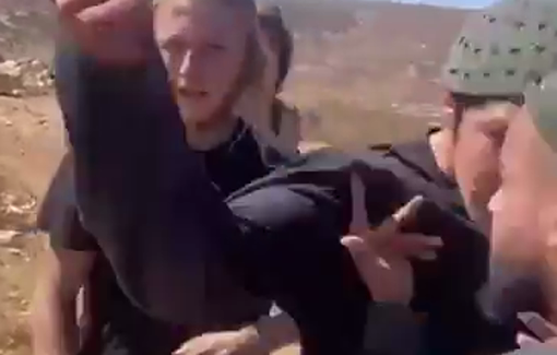 Thumbnail preview image for the video titled: Israeli settlers harass and attack Palestinian farmers and activist in Kafr Malik