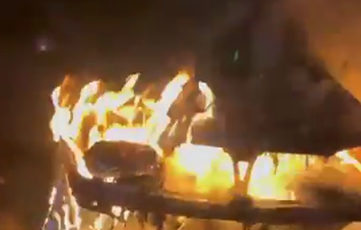 Thumbnail preview image for the video titled: New pogrom in Al Mughayyir where settlers are burning cars and houses of the residents