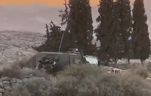 Thumbnail preview image for the video titled: Israeli soldiers fire tear gas at Palestinians during the invaion of Tuq' town in Bethlehem.