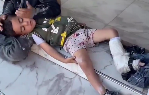 Thumbnail preview image for the video titled: Child holds his injured exhausted little brother and feeds him a piece of wafer he saved for him