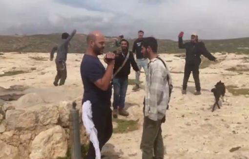Thumbnail preview image for the video titled: Settlers rushed into the village of Wadi Tiran on an ATV, armed with rifles, dancing and drinking alcohol