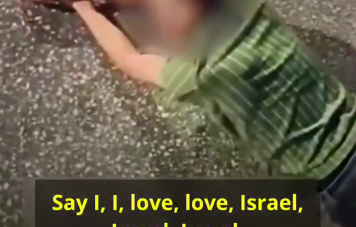 Thumbnail preview image for the video titled: Israeli soldiers assaulted a Palesitnian at a checkpoint, and forced him at gunpoint to say "I love Israel"