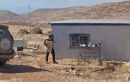 Thumbnail preview image for the video titled: Two settlers invaded with their herd into the residents' houses in Mukhmas