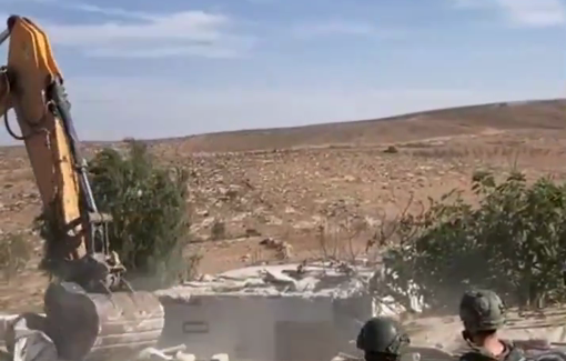 Thumbnail preview image for the video titled: Israeli forces bulldozed three homes in Hraibat al-Nabi, lefting homeless tne residents
