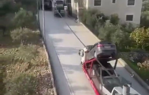 Thumbnail preview image for the video titled: Israeli forces seize Palestinian vehicles in the town of Mukhmas