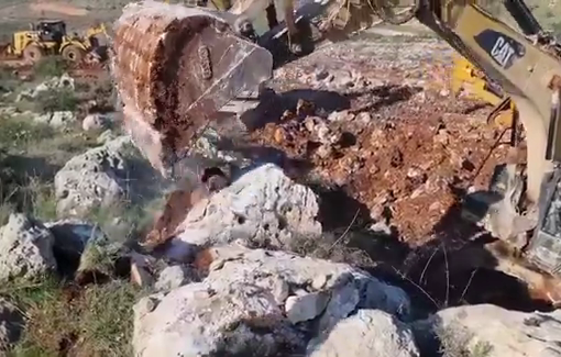 Thumbnail preview image for the video titled: Israeli bulldozers are leveling land near Salfit in the central West Bank to make way for settlement construction