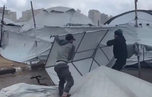 Thumbnail preview image for the video titled: The winter storm ripped apart the fragile tents in southern Gaza