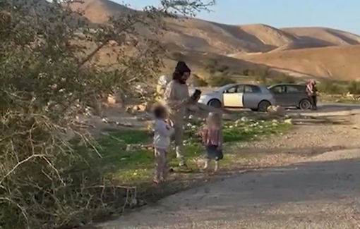 Thumbnail preview image for the video titled: A settler uses his small children to provoke the remaining Palestinian community in Ras Ein al-Auja