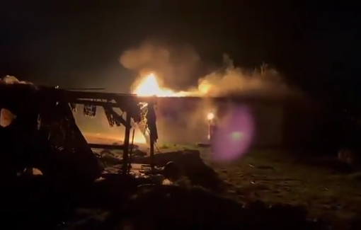 Thumbnail preview image for the video titled: Settlers from “Kol Mevaser” illegal outpost attack Khillat al-Sidra burning homes and citizens’ property