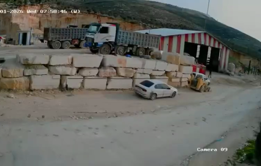 Thumbnail preview image for the video titled: CCTV footage of settler attack on a Palestinian quarry in Urif