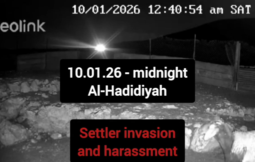 Thumbnail preview image for the video titled: Settler youth from the illegal outpost established 45 days ago, invaded at midnight the Al-Hadidiyah community