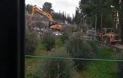 Thumbnail preview image for the video titled: Demolition of commercial structures near Palestine Technical University in Hebron