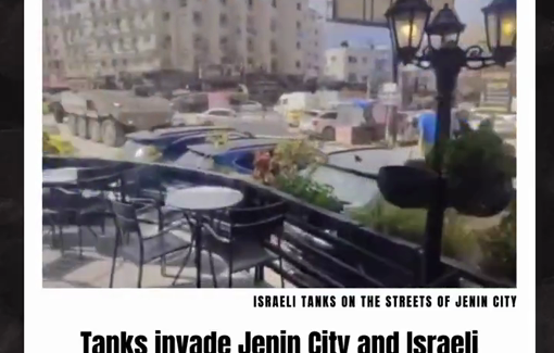 Thumbnail preview image for the video titled: Tanks invade Jenin city as Israeli attacks continue, while more than 20,000 residents of Jenin camp have remained forcibly displaced for a year