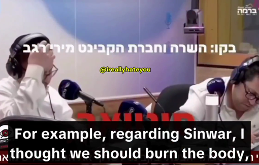 Thumbnail preview image for the video titled: In a radio interview, Israeli Minister of Transport, Miri Regev says she pushed for Sinawar's body to be cremated
