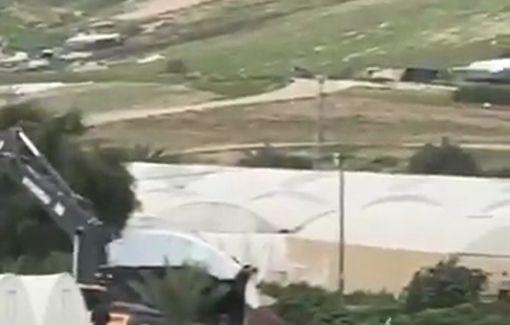 Thumbnail preview image for the video titled: Israeli Hyundai excavators embarked on demolishing a Palestinian house in the Ein al-Bayda area in the northern Jordan Valley.