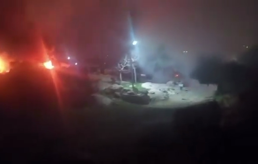 Thumbnail preview image for the video titled: Settlers set fire to several homes and vehicles during a pogrom on the village of Susiya