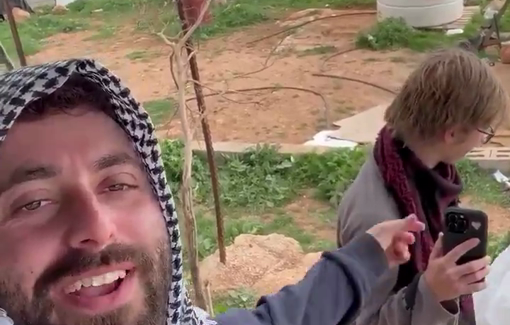 Thumbnail preview image for the video titled: Marketing director of Betar US, Yoni Kletzel harassing Andrey X, in the small commmunity of Duma, West Bank