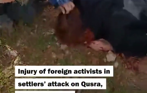 Thumbnail preview image for the video titled: Israeli settlers assaulted foreign volunteers by beating them in the Ras al-Ain area of the town of Qusra