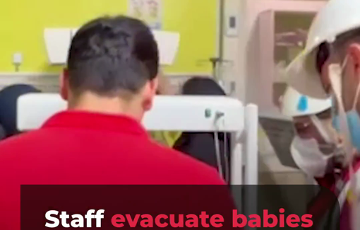Thumbnail preview image for the video titled: Babies being evacuated from a hospital in Bushehr, Iran after the facility was damaged amid US-Israeli strikes