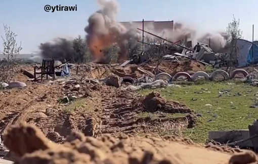 Thumbnail preview image for the video titled: A soldier published a video showing him blowing a home in Khan Younis