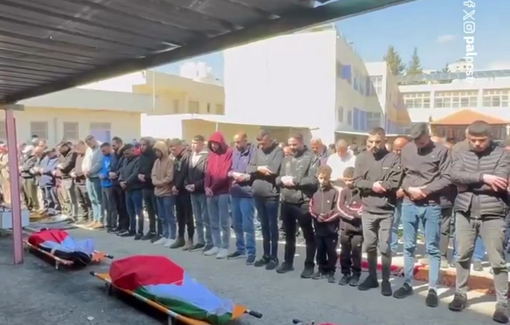 Thumbnail preview image for the video titled: Funeral prayers for the 3 Palestinians who were killed last night by Israeli settlers and soldiers during their pogrom on Abu Falah