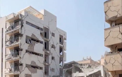 Thumbnail preview image for the video titled: Project TLV in a propagandist video simulating the erection of a "Lion's roar" inspired building