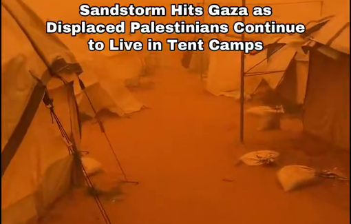 Thumbnail preview image for the video titled: Sandstorm sweeps across Gaza as the hundreds of thousands of displaced Palestinians still live in tent camps