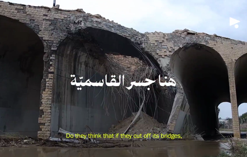 Thumbnail preview image for the video titled: Residents gathered on Monday to inspect Qasmieh bridge, which was destroyed by Israeli forces
