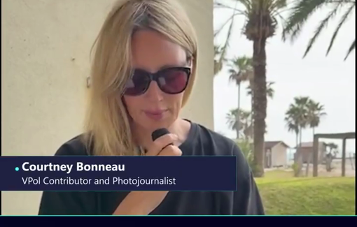 Thumbnail preview image for the video titled: Courtney Bonneau honors the memory of the three journalists executed by an Israeli drone strike in southern Lebanon