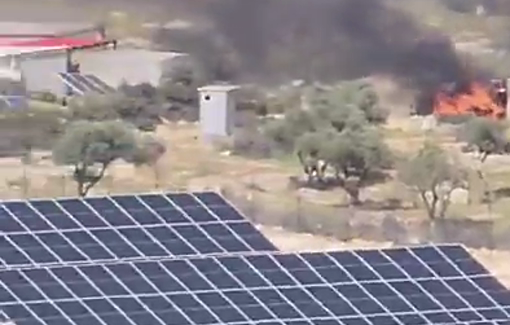 Thumbnail preview image for the video titled: In Tayasir, several vehicles and a tent were set on fire by a settler attack. Three Palestinian were injured.