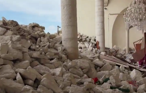 Thumbnail preview image for the video titled: Footage of a church it destroyed in Derdghaya in southern Lebanon in October 2024, killing at least 8 people