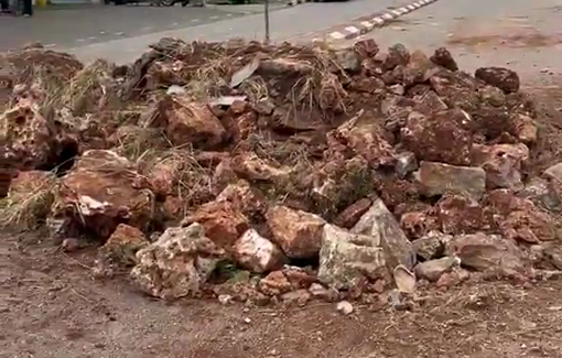 Thumbnail preview image for the video titled: Israeli soldiers block every single route in and out of town with dirt barriers in Turmus Ayya