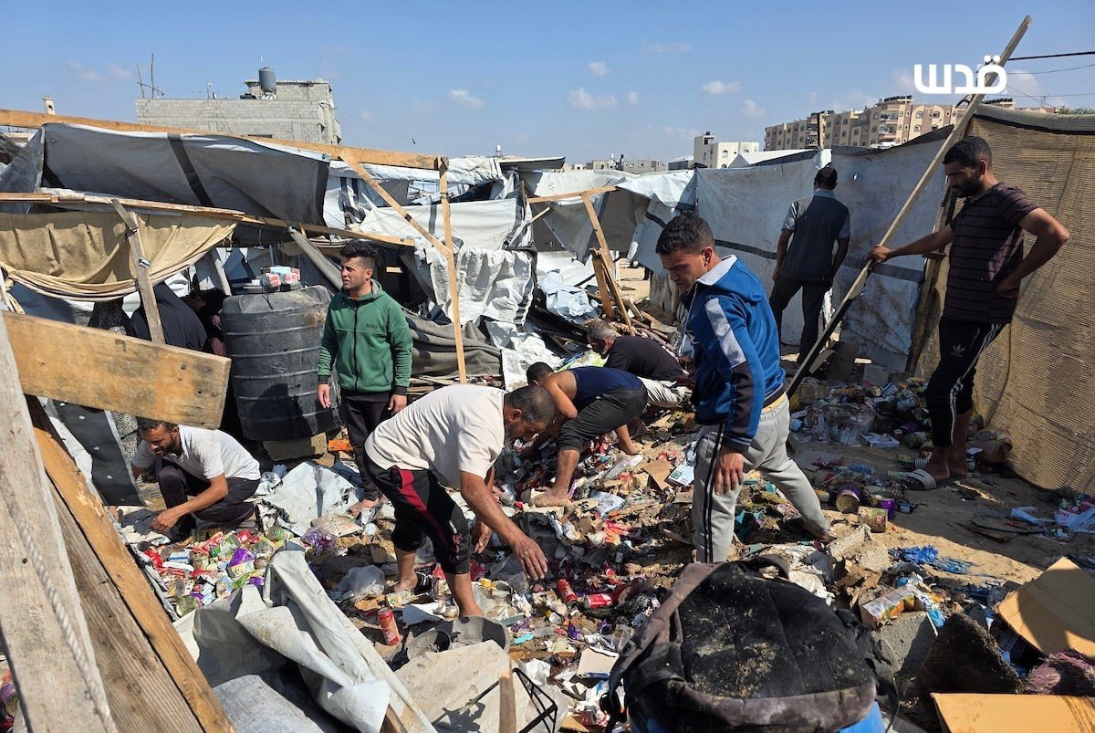 Thumbnail preview image for the video titled: Wreckage of tents following Israeli airstrike on tent selling snacks