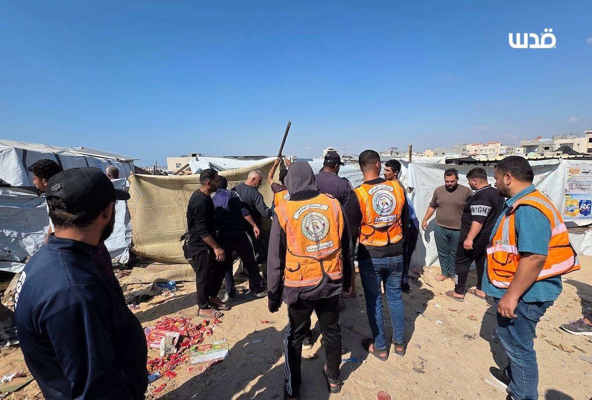 Thumbnail preview image for the video titled: Wreckage of tents following Israeli airstrike on tent selling snacks