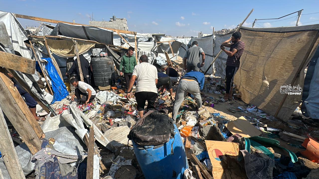 Thumbnail preview image for the video titled: Wreckage of tents following Israeli airstrike on tent selling snacks