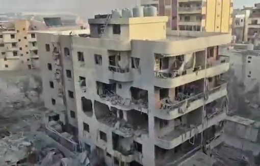 Thumbnail preview image for the video titled: Israel dropped massive bombs near Jabal Amel Hospital in Tyre — wiping out 3 apartment blocks full of civilians