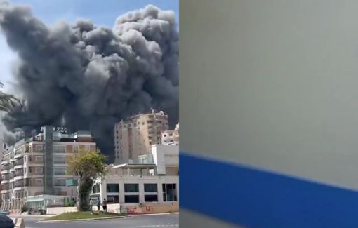 Thumbnail preview image for the video titled: The moment when “Israel” bombed near Jabal Amel Hospital in the city of Tyre, causing the hospital parking structure to collapse