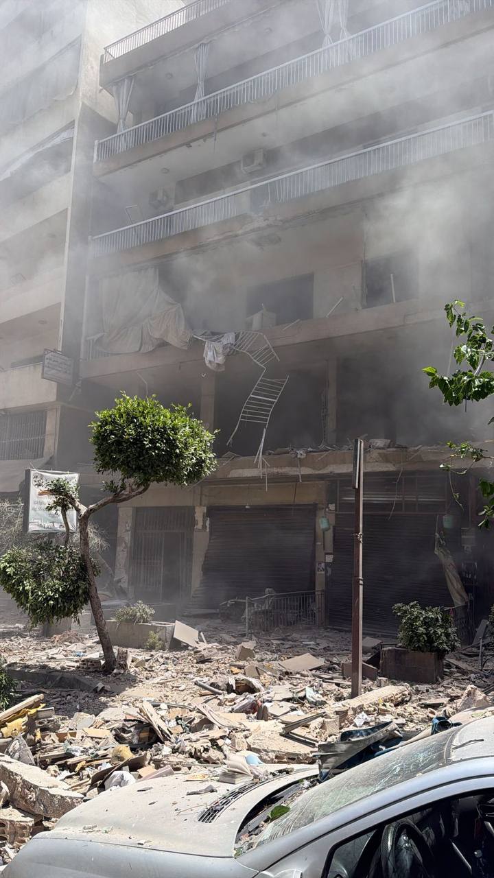 Thumbnail preview image for the video titled: Buildings damaged by Israeli airstrikes on southern suburb of Beirut