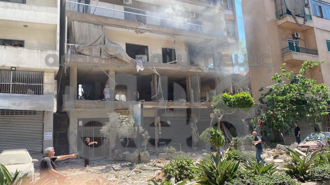 Thumbnail preview image for the video titled: Building damaged by Israeli airstrikes in the southern suburb of Beirut